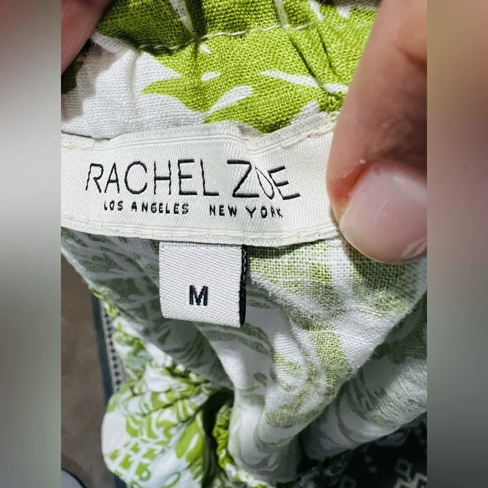 Rachel Zoe White and Green Off-Shoulder print leaf linen blend Blouse M